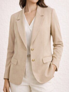 J. Crew Willa City Crepe Blazer Tan Gold Button Tailored Work Jacket Size 14